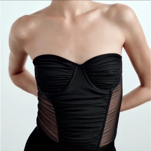 NWT Black ZARA Tulle Corset Style Top SML retail: $45 - Picture 4 of 9